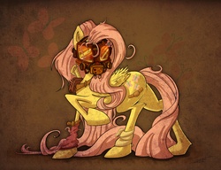 Size: 2600x2000 | Tagged: safe, artist:pimander1446, fluttershy, g4, bandaged leg, bandaid, female, gas mask, solo