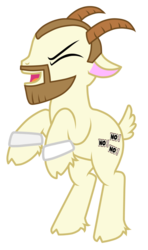 Size: 688x1161 | Tagged: safe, artist:jennieoo, goat, g4, beard, cloven hooves, daniel bryan, eyes closed, facial hair, goatified, horn, male, open mouth, ponified, rearing, show accurate, solo, wwe