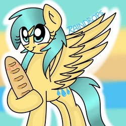 Size: 1000x1000 | Tagged: safe, artist:mayleebell24, sunshower raindrops, pegasus, pony, g4, blushing, bread, female, solo, that pony sure does love bread