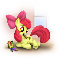 Size: 900x900 | Tagged: safe, artist:dcpip, apple bloom, g4, crayon, cutie mark, drawing, female, mouth hold, solo