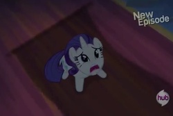 Size: 960x640 | Tagged: safe, screencap, rarity, castle mane-ia, g4, hub logo, new episode, solo