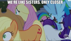 Size: 1781x1036 | Tagged: safe, applejack, fluttershy, rainbow dash, rarity, castle mane-ia, g4, can you spare a dime?, image macro, spongebob squarepants