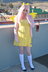 Size: 3073x4630 | Tagged: safe, artist:lochlan o'neil, fluttershy, human, g4, clothes, cosplay, irl, irl human, kneesocks, photo, socks, solo