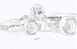 Size: 850x540 | Tagged: safe, fluttershy, g4, car, formula 1, goggles, lotus 49, motorsport, racecar