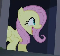 Size: 618x569 | Tagged: safe, screencap, fluttershy, pony, castle mane-ia, g4, my little pony: friendship is magic, female, happy, solo