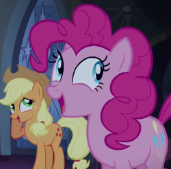 Size: 358x352 | Tagged: safe, screencap, applejack, pinkie pie, castle mane-ia, g4, my little pony: friendship is magic