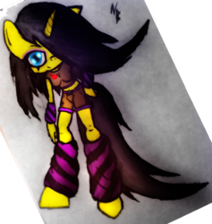 Size: 1024x1079 | Tagged: safe, artist:midnightmint-1, oc, oc only, oc:palette, anthro, anthro oc, colored, hair over one eye, sketch, solo, traditional art
