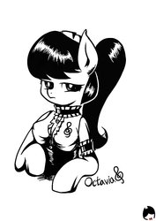 Size: 720x1018 | Tagged: safe, octavia melody, earth pony, anthro, g4, arm hooves, black and white, clothes, female, grayscale, maid, monochrome, solo