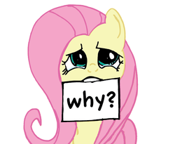 Size: 627x514 | Tagged: safe, artist:nahmala, fluttershy, g4, english, female, flutterwhy, mouth hold, note, solo, why