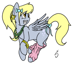 Size: 764x673 | Tagged: safe, artist:silver1kunai, derpy hooves, pegasus, pony, g4, 80s, braces, female, happy, leg warmers, mare, smiling, solo, tail bow