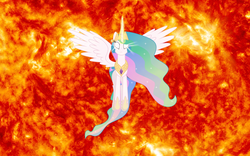 Size: 1920x1200 | Tagged: safe, princess celestia, g4, female, fire, glowing eyes, solo, sun, wallpaper