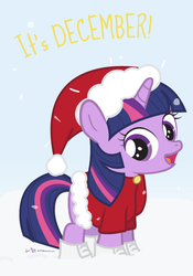 Size: 560x800 | Tagged: safe, artist:dm29, twilight sparkle, g4, boots, christmas, clothes, cute, female, filly, filly twilight sparkle, hat, holiday, julian yeo is trying to murder us, looking at you, open mouth, santa costume, santa hat, smiling, snow, snowfall, solo, twiabetes, winter