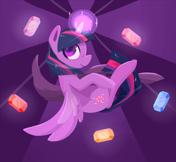 Size: 1287x1188 | Tagged: safe, artist:foxda, twilight sparkle, alicorn, pony, g4, abstract background, colored pupils, elements of harmony, female, glowing horn, horn, magic, mare, smiling, solo, starry eyes, telekinesis, twilight sparkle (alicorn), wingding eyes