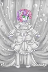 Size: 1831x2754 | Tagged: safe, artist:misukitty, sweetie belle, unicorn, semi-anthro, g4, bipedal, clothes, dress, female, filly, foal, lolita fashion, solo