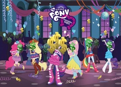 Size: 550x397 | Tagged: safe, edit, applejack, fluttershy, pinkie pie, rainbow dash, rarity, twilight sparkle, human, equestria girls, g4, official, cracked, dancing, dollar sign, fall formal outfits, humane five, humane six, photoplasty, ponied up