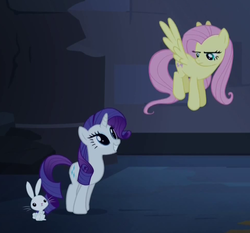 Size: 807x753 | Tagged: safe, screencap, angel bunny, fluttershy, rarity, pony, castle mane-ia, g4, unamused