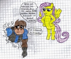 Size: 2347x1953 | Tagged: safe, artist:donvega316, fluttershy, oc, g4, non-mlp oc, rocko payne, sketch, spanish