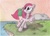 Size: 995x718 | Tagged: safe, artist:datte-before-dawn, pinkie pie, g4, bindle, blank flank, female, grass, pinkamena diane pie, rock, solo, straight hair, tom petty