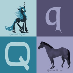 Size: 900x900 | Tagged: safe, artist:citron--vert, queen chrysalis, horse, g4, alphabet, q, quarter horse, text