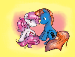 Size: 666x506 | Tagged: safe, artist:chiuuchiuu, sweetheart, teddy, earth pony, pony, g1, my little pony tales, female, male