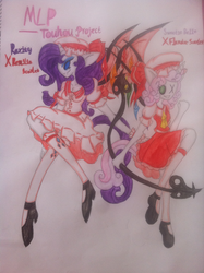 Size: 597x800 | Tagged: safe, artist:w.wheat, rarity, sweetie belle, anthro, g4, cosplay, flandre scarlet, pixiv, remilia scarlet, remirarity, touhou