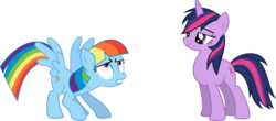 Size: 11488x5057 | Tagged: safe, artist:rolin11, rainbow dash, twilight sparkle, g4, absurd resolution, alternate hairstyle, duo, hilarious in hindsight, mane swap, manebow sparkle, role reversal, simple background, transparent background, vector