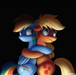 Size: 950x936 | Tagged: safe, artist:johnjoseco, applejack, rainbow dash, earth pony, pegasus, pony, castle mane-ia, g4, my little pony: friendship is magic, female, freckles, implied shipping, lesbian, mare, scared, ship:appledash, shipping