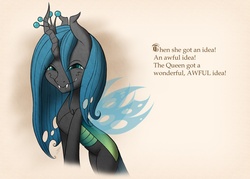 Size: 980x700 | Tagged: safe, artist:jdan-s, queen chrysalis, changeling, changeling queen, g4, fangs, female, how the grinch stole christmas, looking at you, smiling, solo, the grinch, trollface