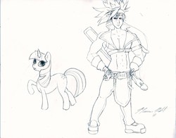Size: 4190x3277 | Tagged: safe, artist:maureencreates, twilight sparkle, g4, crossover, guilty gear, high res, monochrome, sketch, sol badguy