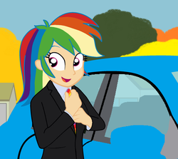 Size: 1812x1615 | Tagged: safe, artist:garretthegarret, rainbow dash, equestria girls, g4, adjusting tie, clothes, female, formal wear, necktie, rainbow dash always dresses in style, solo, suit