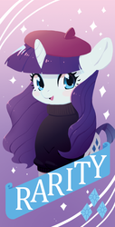 Size: 683x1346 | Tagged: safe, artist:aruurara, rarity, g4, banner, beatnik rarity, beret, clothes, design, female, hat, iphone case, solo