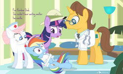 Size: 1080x650 | Tagged: safe, artist:dm29, doctor horse, doctor stable, nurse redheart, rainbow dash, twilight sparkle, alicorn, pony, daring don't, g4, alternate ending, bad end, female, hat, mare, pith helmet, straitjacket, twilight sparkle (alicorn)