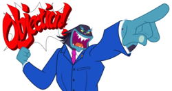 Size: 6000x3193 | Tagged: safe, artist:masem, ahuizotl, daring don't, g4, absurd resolution, ace attorney, crossover, objection, phoenix wright, simple background, solo, transparent background, vector