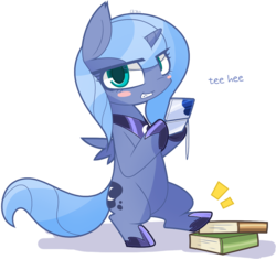 Size: 1091x1026 | Tagged: dead source, safe, artist:aurura, princess luna, pony, g4, bipedal, book, female, nintendo ds, solo