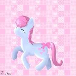 Size: 1000x1000 | Tagged: safe, artist:scouthiro, oc, oc only, cute, eyes closed, female, heart, pink, running, smiling, solo, tail bow