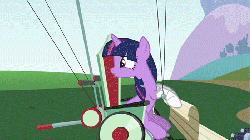 Size: 700x394 | Tagged: safe, screencap, twilight sparkle, pony, unicorn, feeling pinkie keen, g4, season 1, abuse, animated, anvil, cart, cartoon violence, circling stars, female, floppy ears, flower pot, hay bale, injured, mare, musical instrument, ouch, piano, slapstick, solo, twilybuse, unicorn twilight, wheelchair