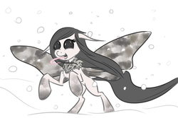 Size: 1280x854 | Tagged: safe, artist:nobody, oc, oc only, oc:birch, mothpony, original species, pony, female, happy, mare, moth pony general, rearing, snow, snowfall, solo, tongue out