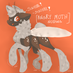 Size: 3000x3000 | Tagged: safe, artist:slimeprnicess, oc, oc only, oc:pepper dust, mothpony, original species, angry, angry moth noises, descriptive noise, ears back, fluffy, glare, looking at you, meme, moth noises, moth pony general, multiple legs, multiple limbs, onomatopoeia, raised hoof, solo, stamping, stomping