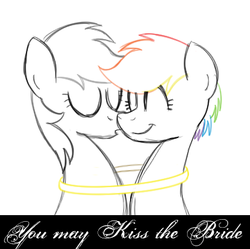 Size: 377x375 | Tagged: safe, artist:drawponies, daring do, rainbow dash, pony, daring don't, g4, duo, female, lesbian, mare, marriage, nuzzling, ring, rings of scorchero, ship:daringdash, shipping, simple background, white background