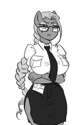 Size: 467x700 | Tagged: safe, artist:pia-sama, oc, oc only, oc:00284, anthro, comic:rogue diamond, anthro oc, big breasts, breast hold, breasts, businessmare, curvy, female, glasses, hourglass figure, huge breasts, necktie, side slit, solo