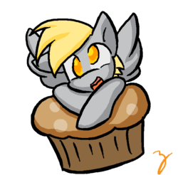 Size: 663x652 | Tagged: safe, artist:zutcha, derpy hooves, pegasus, pony, g4, female, giant muffin, mare, muffin, solo