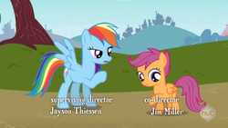 Size: 640x360 | Tagged: safe, rainbow dash, scootaloo, flight to the finish, g4, fake, seems legit