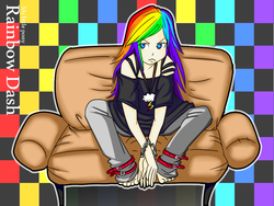 Size: 1024x768 | Tagged: safe, artist:194286, rainbow dash, human, g4, couch, female, humanized, light skin, pixiv, sitting, solo