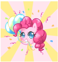 Size: 855x910 | Tagged: safe, artist:dun, pinkie pie, g4, balloon, confetti, female, pixiv, solo