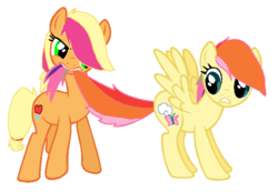 Size: 719x497 | Tagged: safe, applejack, fluttershy, pinkie pie, rainbow dash, g4, fusion, tail pull