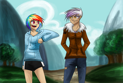 Size: 5176x3511 | Tagged: safe, artist:tao-mell, gilda, rainbow dash, human, g4, griffon the brush off, duo, humanized, light skin, scene interpretation