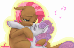 Size: 939x613 | Tagged: safe, artist:colorlesscupcake, babs seed, sweetie belle, g4, duo, female, lesbian, ship:babsbelle, shipping