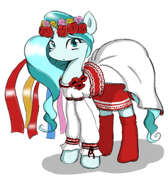 Size: 720x758 | Tagged: safe, artist:dreadcoffins, oc, oc only, oc:teal swirl, pony, unicorn, ask teal swirl, ask, boots, clothes, nation ponies, national costume, ponified, skirt, solo, ukraine