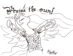 Size: 1199x932 | Tagged: artist needed, safe, princess celestia, g4, dark souls, female, monochrome, praise the sun, redundant, solo