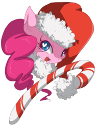 Size: 480x640 | Tagged: safe, artist:loyaldis, pinkie pie, earth pony, pony, g4, candy cane, female, heart eyes, mare, santa hat, simple background, solo, transparent background, wingding eyes